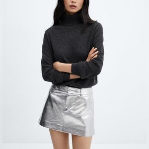 Mango Silver Leather Effect Mini Skirt
